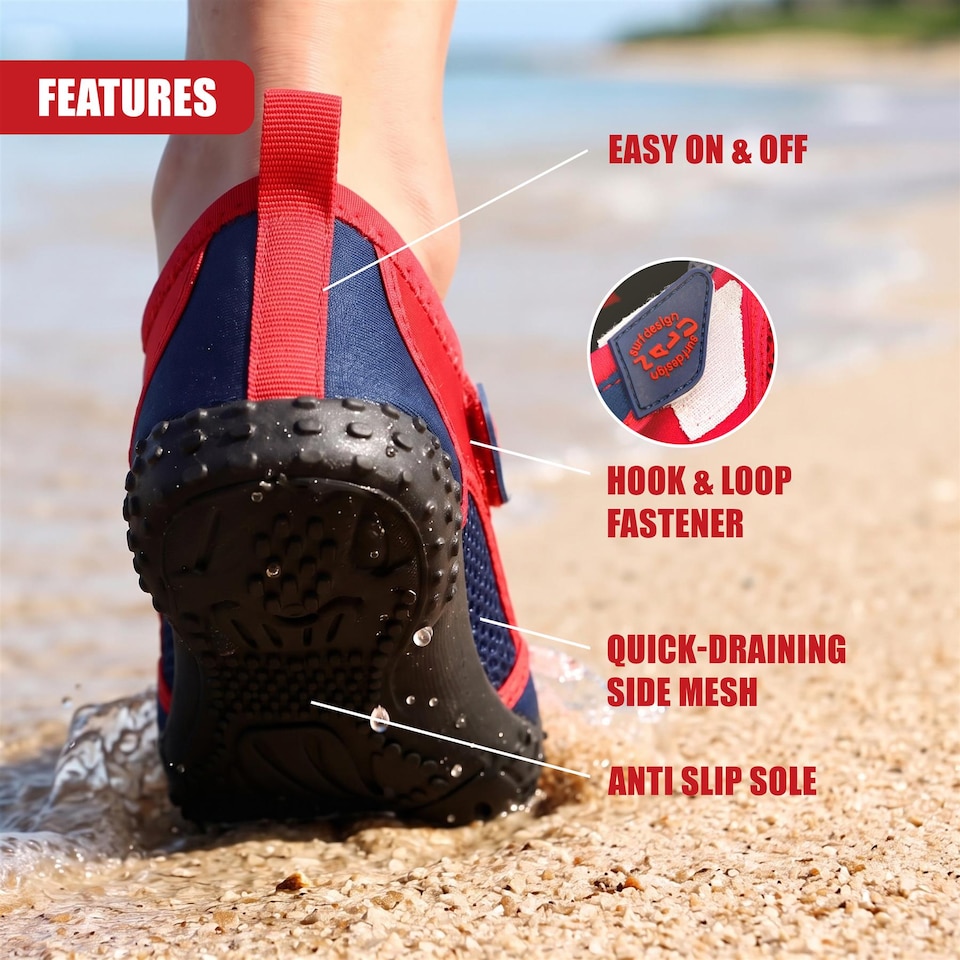 image 1 of GEEZY Aqua Water Shoes, Unisex, Beach Surfing Holidays - Red, UK Adult 6
