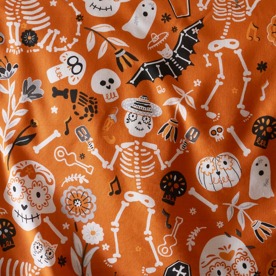 image 1 of Bedlam Halloween Day of the Dead Duvet Cover Set Black/Orange