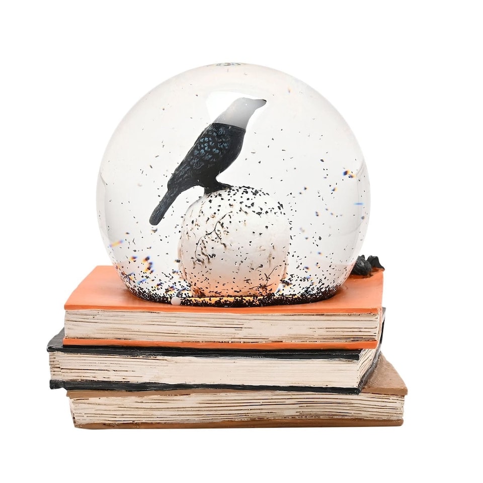 image 1 of Widdop Gifts Skull and Crow on Spell Books Halloween Globe