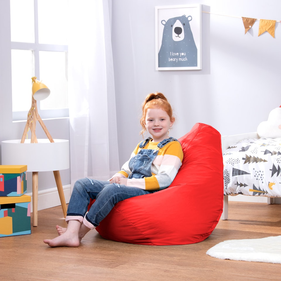 image 1 of Kids High Back Bean Bag Red Indoor Outdoor Childrens Bean Bags | Red | Red | M | 1