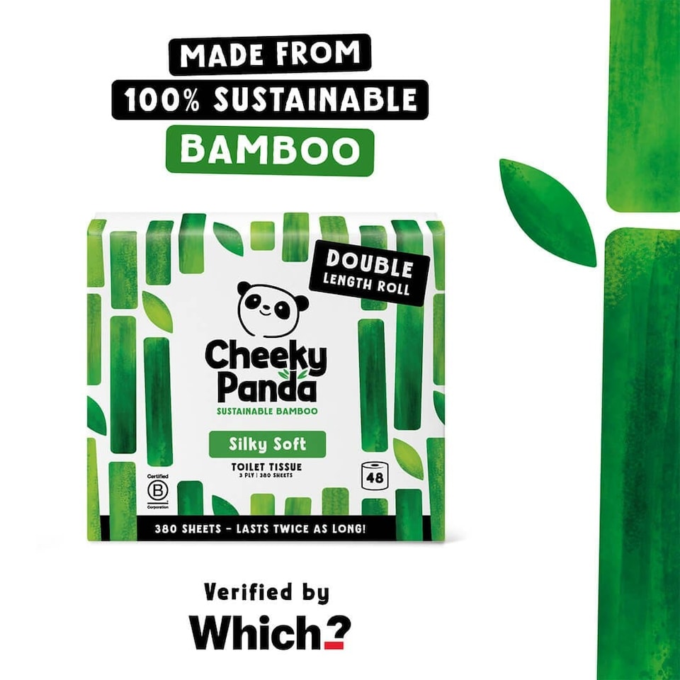image 1 of Cheeky Panda Double-Length Silky Soft  Bamboo Toilet Paper 12 rolls 380 3 ply sheets | White | Size: 12 Rolls | 12