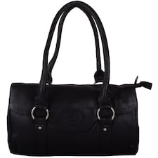 London Leathergoods Womens Soft Premium Geunine Leather Large Shoulder / Hand Bag | Black | Black
