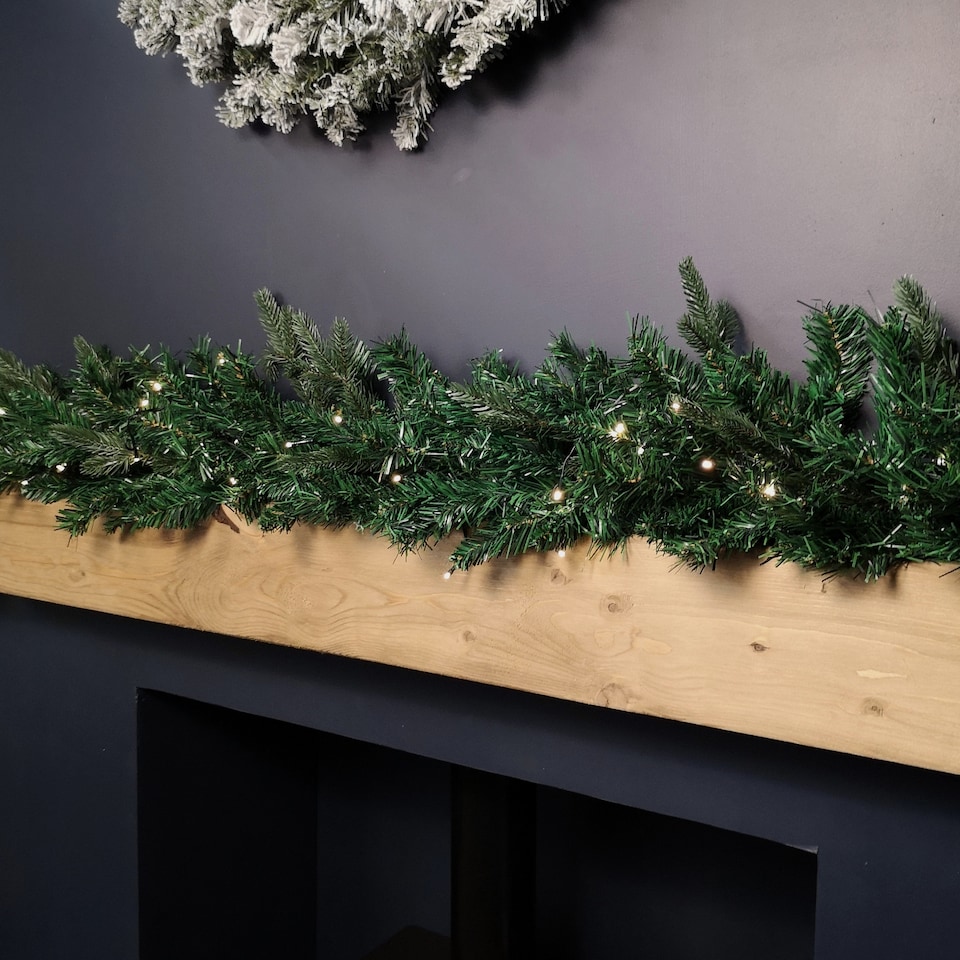 image 1 of 1.8m Plain Green Christmas Garland with 164 Tips and 50 Warm White LED Lights