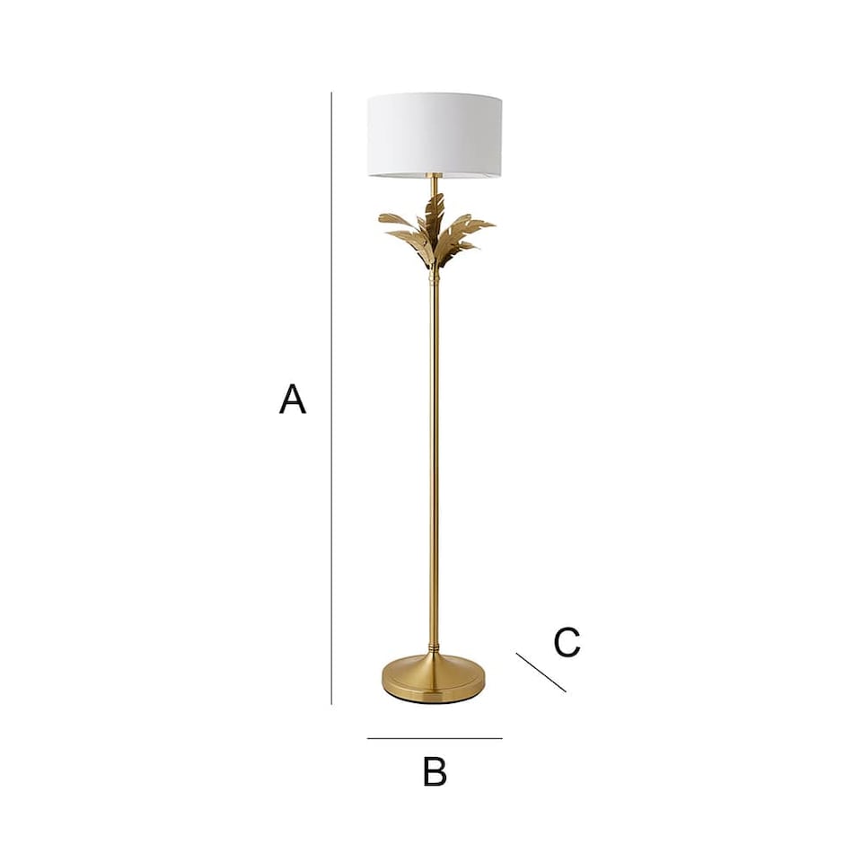 image 1 of ValueLights Christina Gold Palm Leaf Floor Lamp White Shade and Bulb