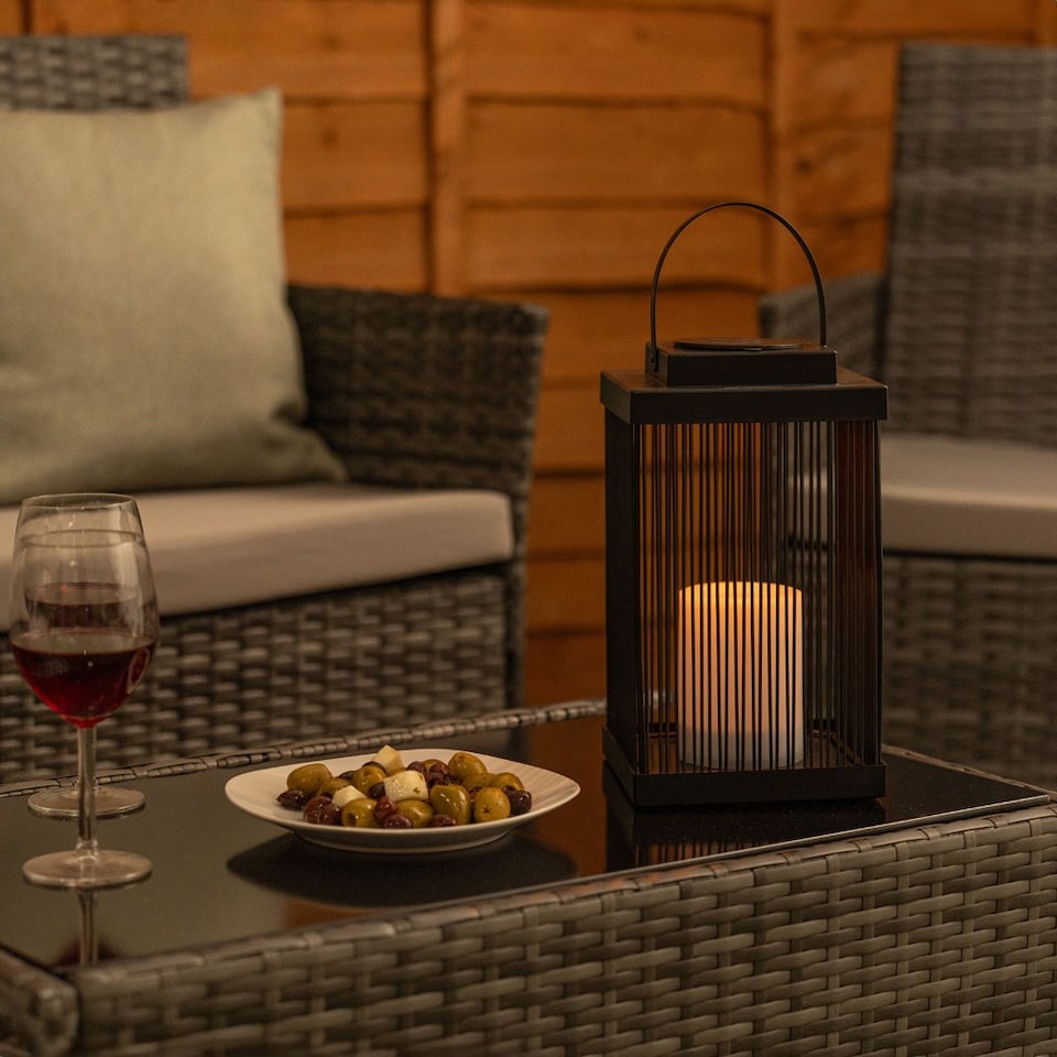 image 1 of ValueLights Dancing Candlelight Black Outdoor Solar Lantern | Black