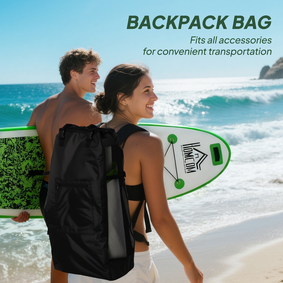 image 1 of HOMCOM Inflatable Stand Up Paddle Board, 10' x 30' x 4', Non-Slip SUP, with ISUP Accessories, Hand Pump, 3 Fins, Adj Paddle for Youth Adult Beginners and Experts | Green | Green