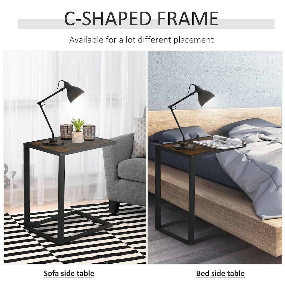 image 1 of HOMCOM C-Shape Side End Table w/ Steel Frame Wide Base for Living Room Brown