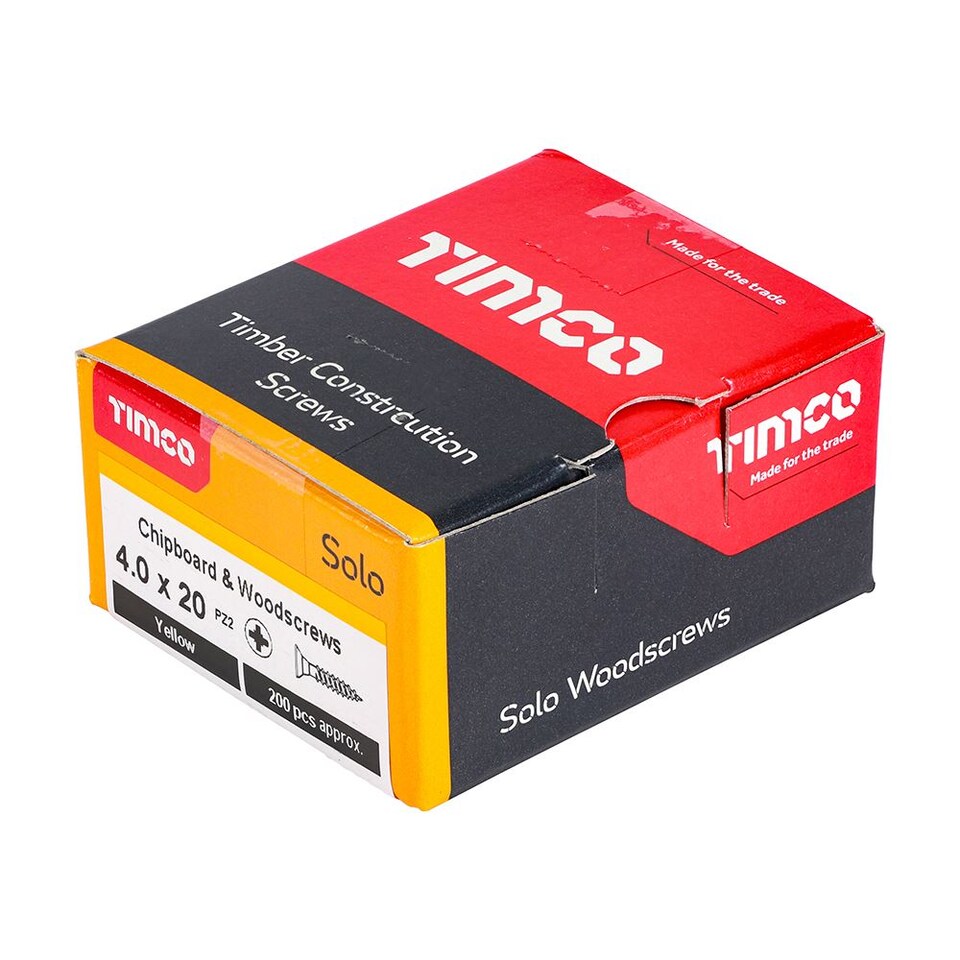 image 1 of Timco - Solo Chipboard & Woodscrews - PZ - Double Countersunk - Yellow (Size 4.0 x 20 - 200 Pieces)