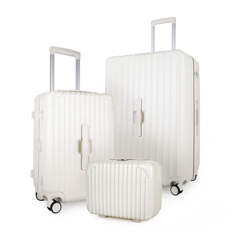 image 1 of 3 Piece Luggage Set with Vanity Case, Carry-On & Large Suitcase | White | Off White