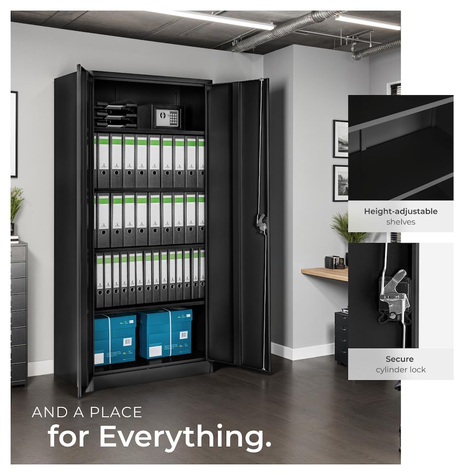 image 1 of Filing Cabinet Blain - 5 height-adjustable shelves, lockable doors | Black | black | 80 x 40 x 180 cm | 1