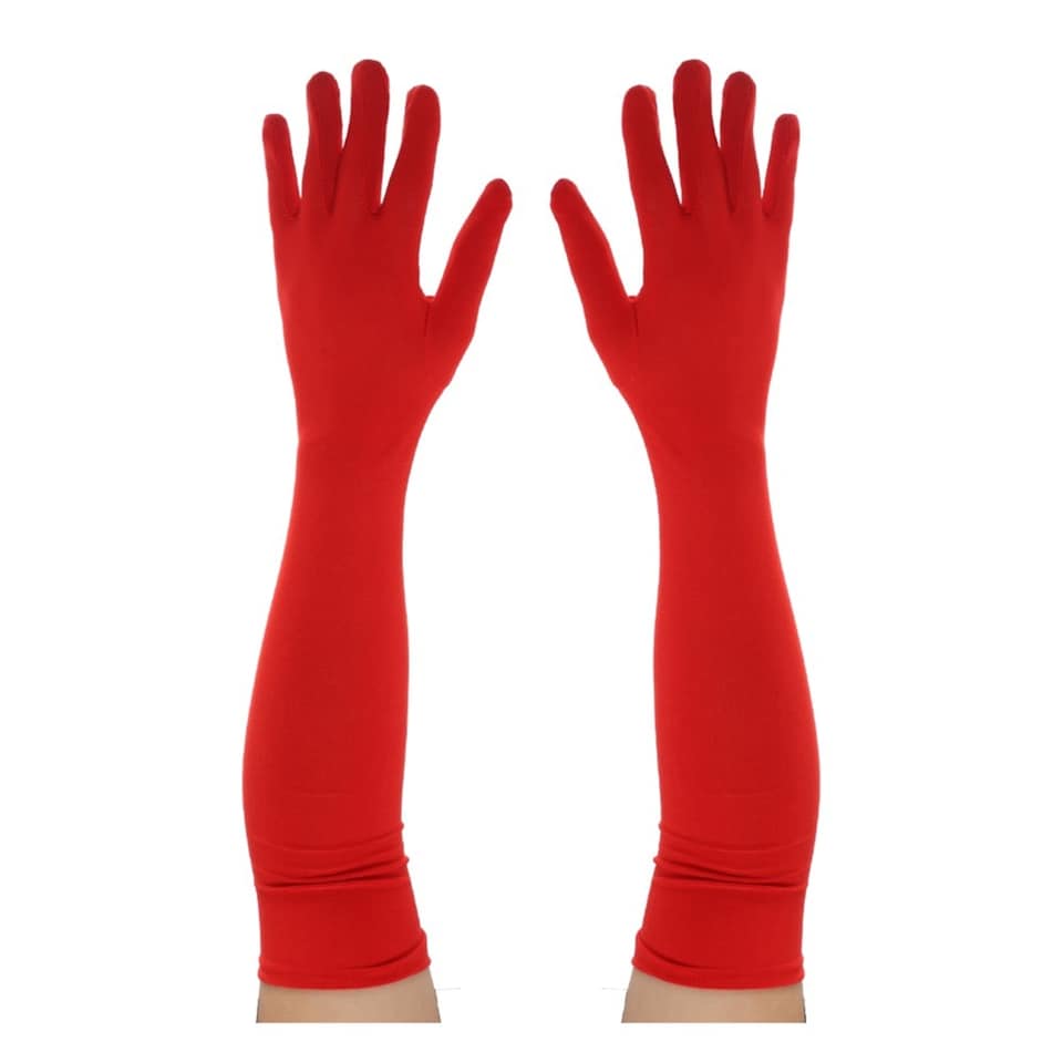 image 1 of Long Red Spandex Gloves | Red | 3