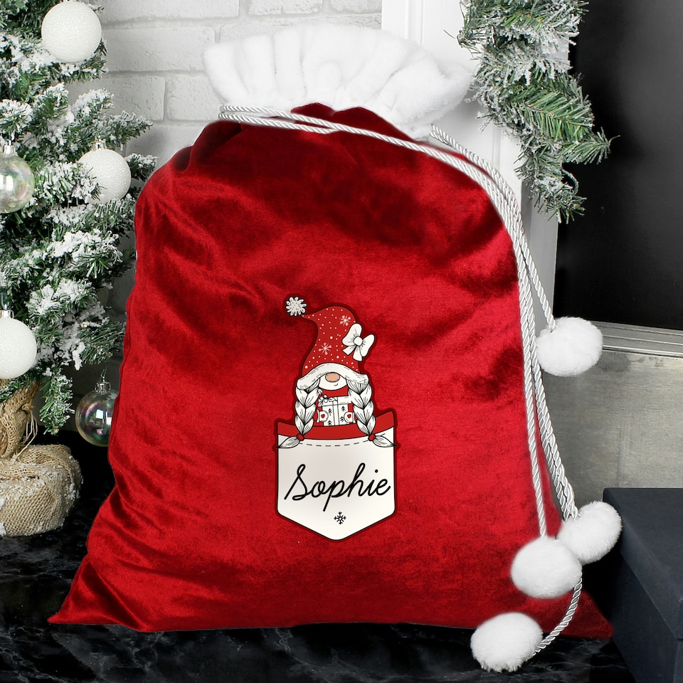 image 1 of Personalised Gonk Family Red Christmas Sack - Girl