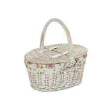 White Wash Lidded Basket with Lining Multi | Garden Rose | One Size
