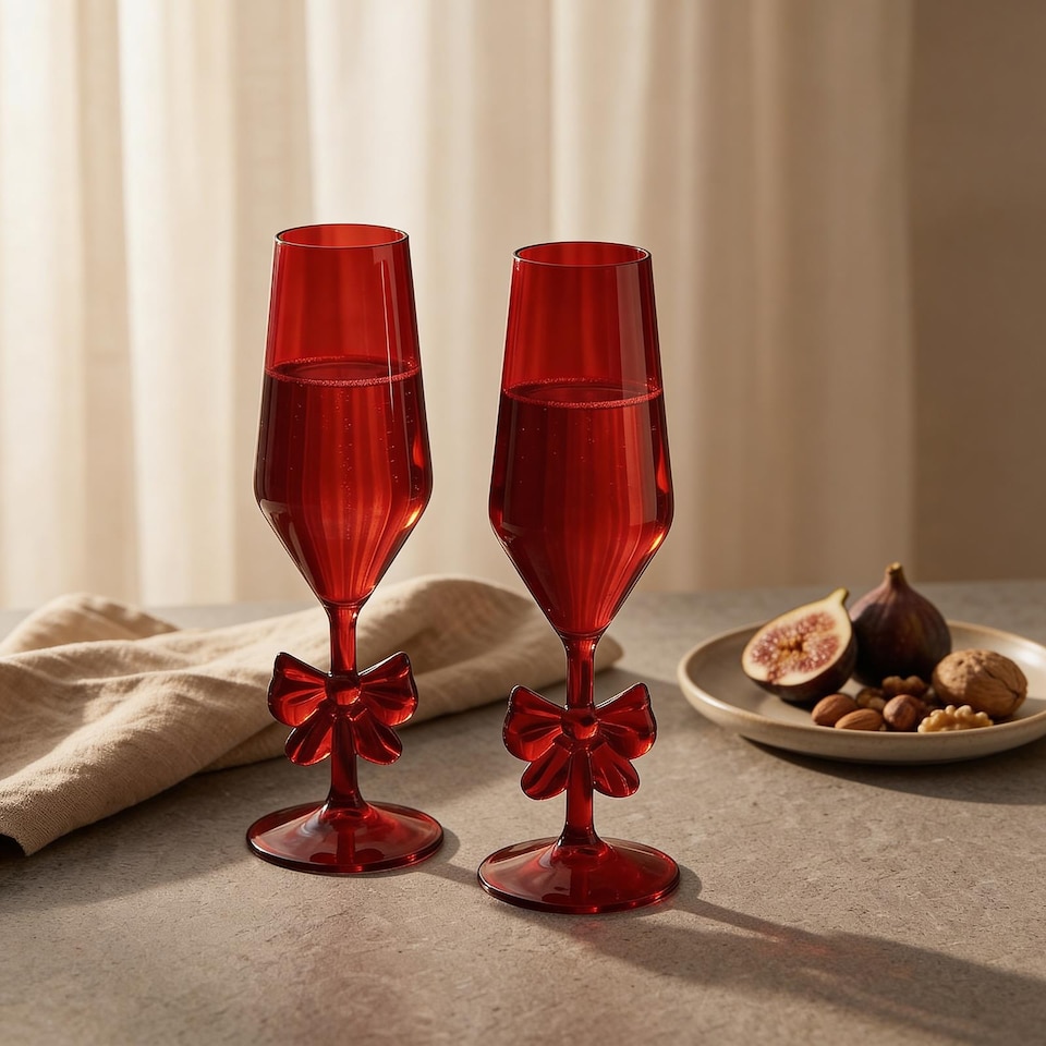image 1 of OHS Set of 2 Bow Picnic Wine Glasses Plastic Reusable Champagne Flute