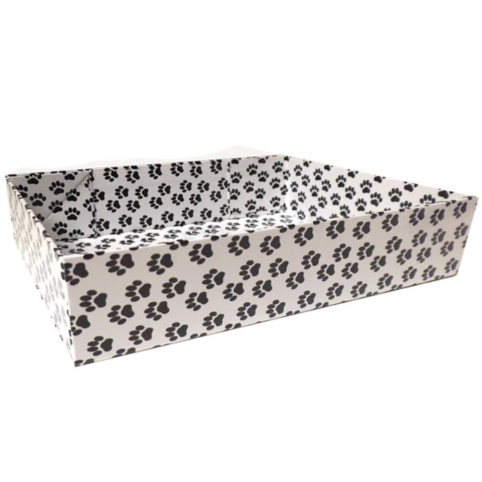 image 1 of Pet Gift Basket Kit - Paw Prints Hamper Tray with Gold Gift Wrap Accessories (30x20x6cm high)