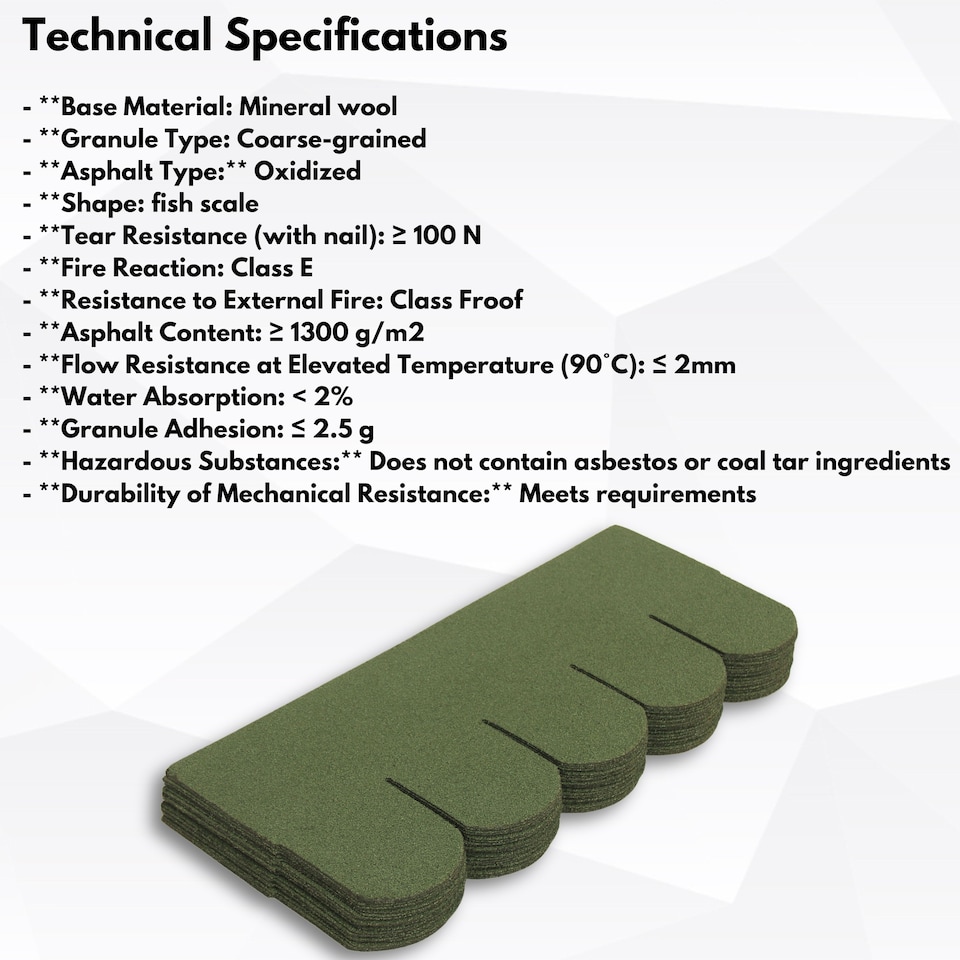 image 1 of Premium Asphalt Roof Shingles - Fish Scales Design 80 x 31.5 cm Weather Resistant Roofing Felt (25 Pcs)
