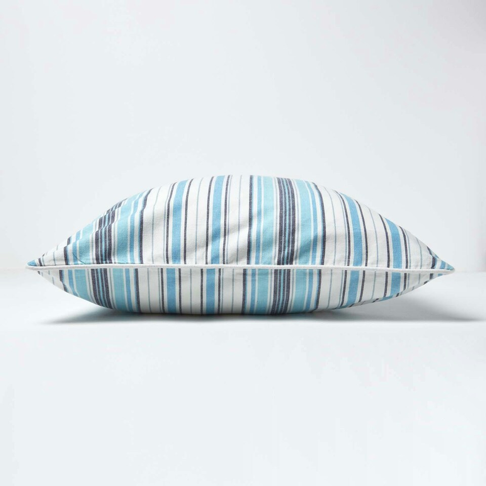 image 1 of Homescapes Cotton New England Stripe Cushion Cover - 60 x 60 cm | Blue | Blue | 60 x 60 cm