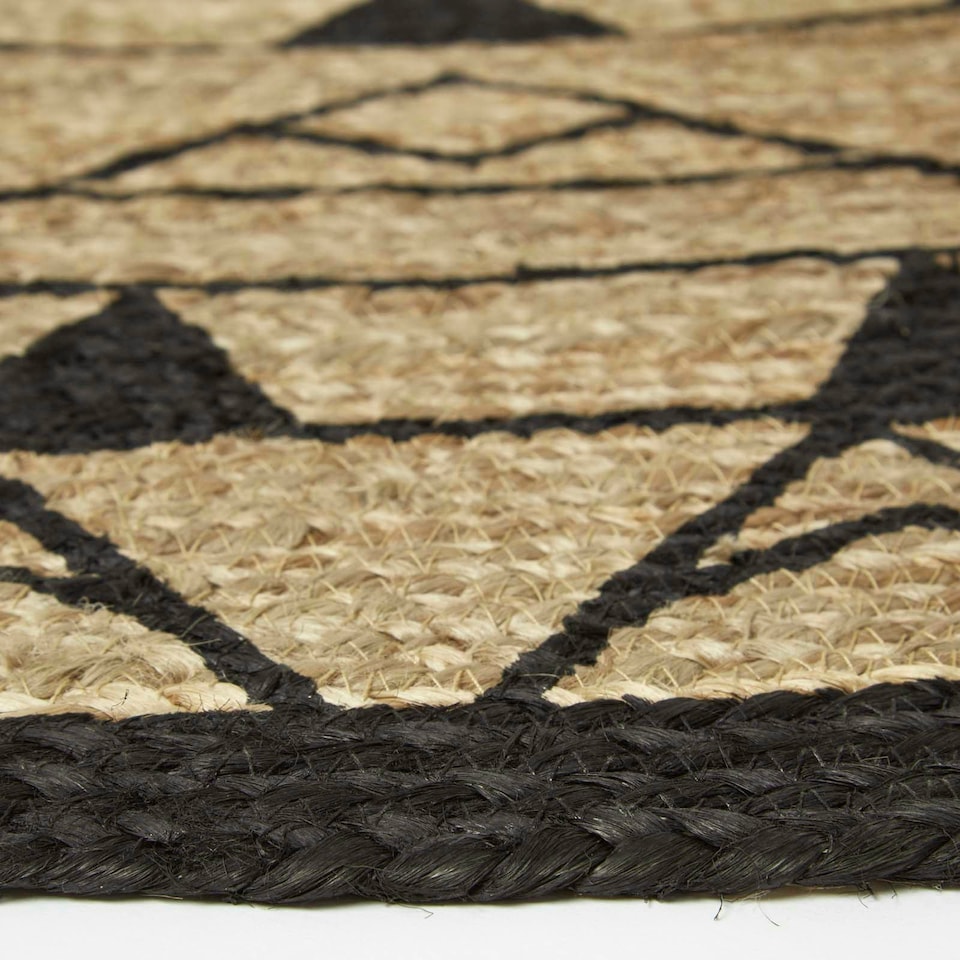 image 1 of Homescapes Natural and Black Mandala Braided Jute Rug - 200 cm Round Black | 200 cm Round