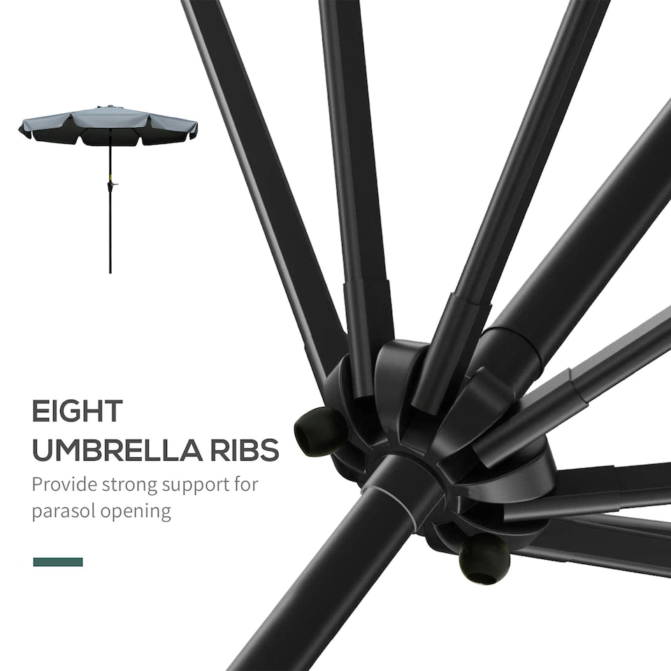 image 1 of Outsunny 2.7m Patio Umbrella Garden Parasol with Crank, Ruffles, 8 Ribs, Grey