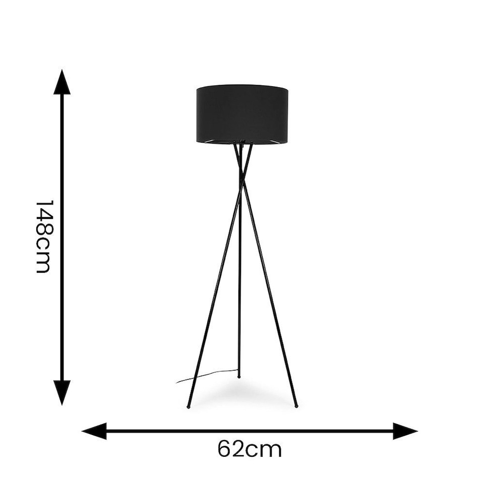 image 1 of ValueLights Camden Black Tripod Floor Lamp Charcoal Shade & Bulb Grey