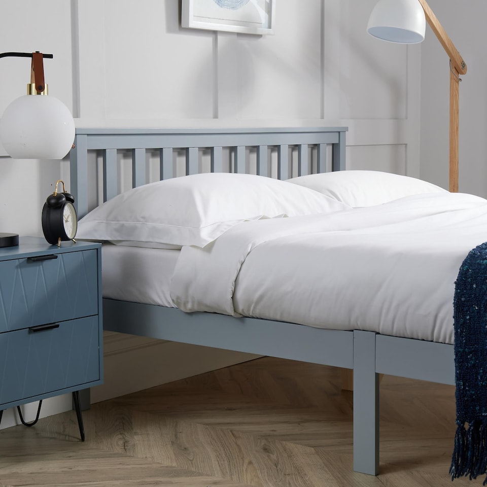 image 1 of Small Double Grey Wooden Bed 4ft Solid Pine Furniture High End Slatted Base Home