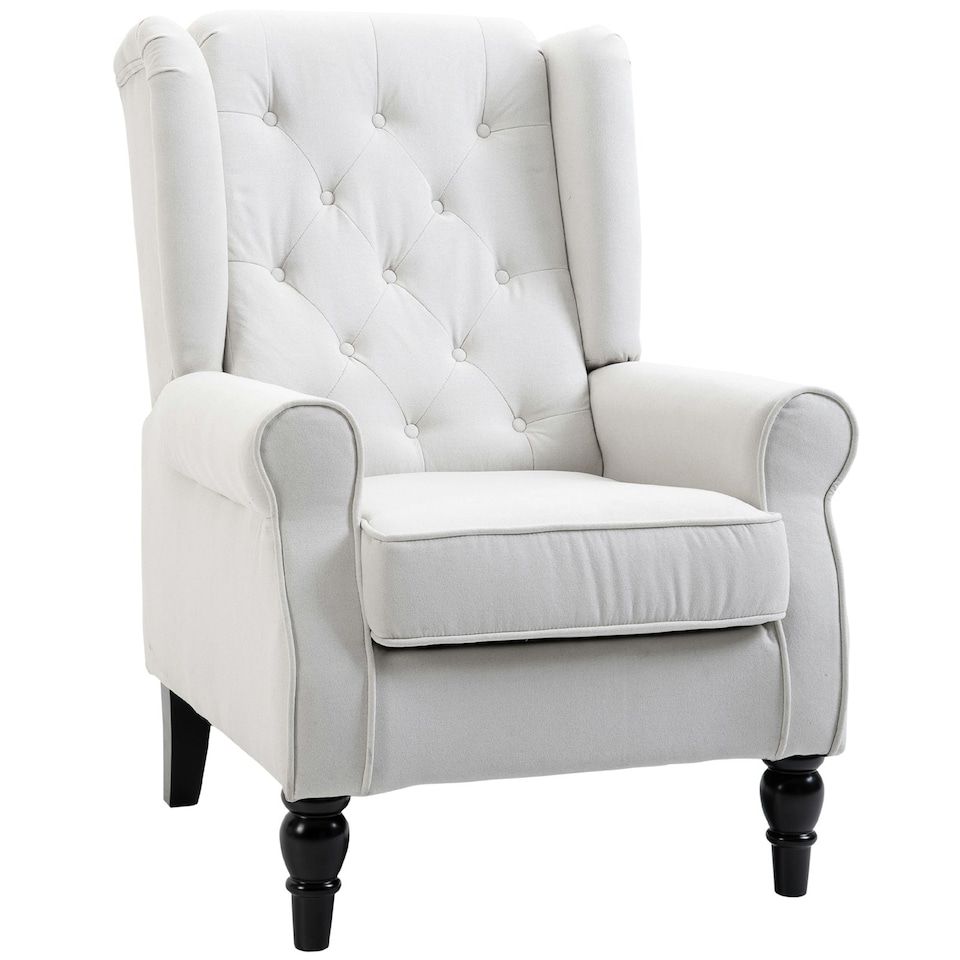 image 1 of HOMCOM Accent Retro Tufted Club Wood Fabric Armchair Cream White