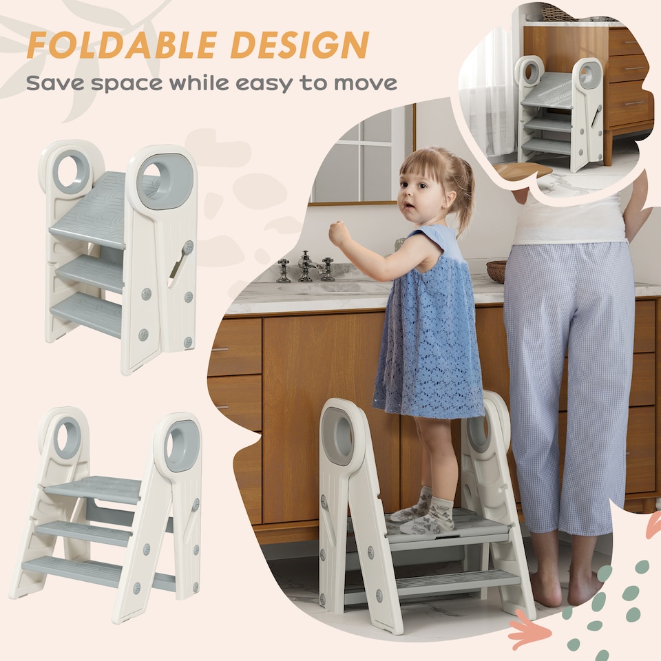 image 1 of AIYAPLAY Toddler Step Stool with Handle, Foldable & Adjustable, Non-Slip | Grey