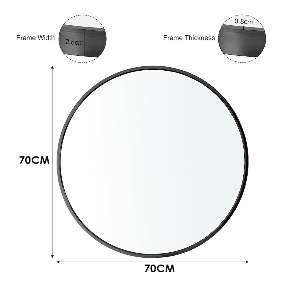 image 1 of Living and Home 70cm Nordic Round Bathroom Wall Mirror | Black | 70cm