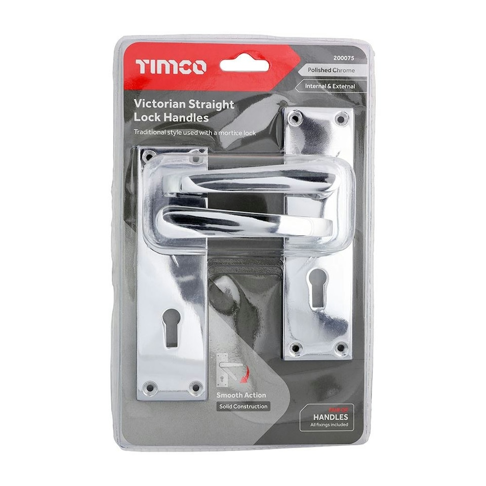 image 1 of Timco - Victorian Straight Lock Handles - Polished Chrome (Size 152 x 43 - 2 Pieces) | Chrome