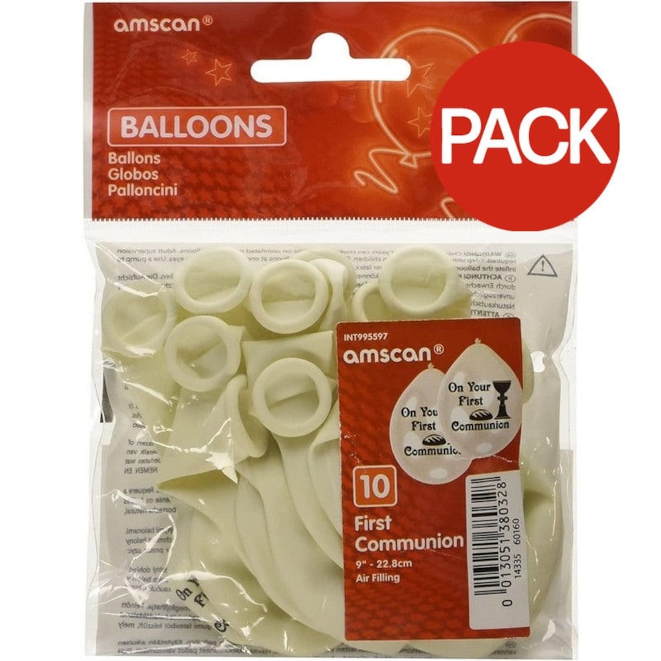 Amscan Latex First Holy Communion Balloon (Pack of 10) - White/Black - One Size
