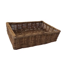 Small Double Steamed Storage Wicker Tray | Brown | Brown | Small