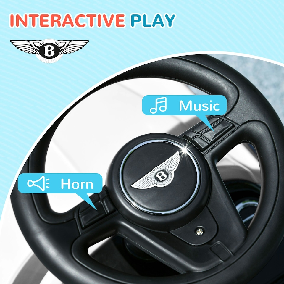 image 1 of AIYAPLAY Bentley Licensed Ride on Car, Foot to Floor w/ Music Horn - White