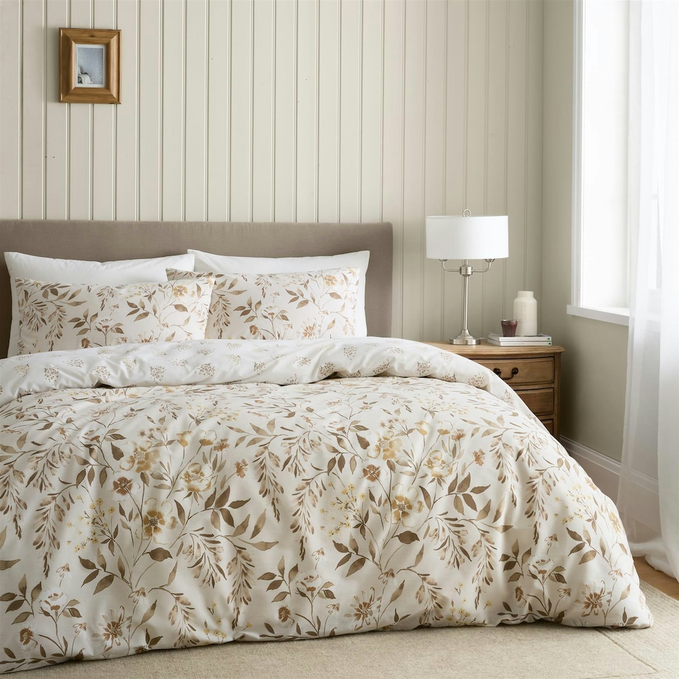 image 1 of Catherine Lansfield Isadora Floral Duvet Cover Set - Natural Cream | King