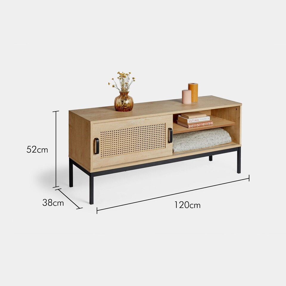 image 1 of Spinningfield Wood Effect Rattan TV Unit For TV's up to 55" | Brown | 1
