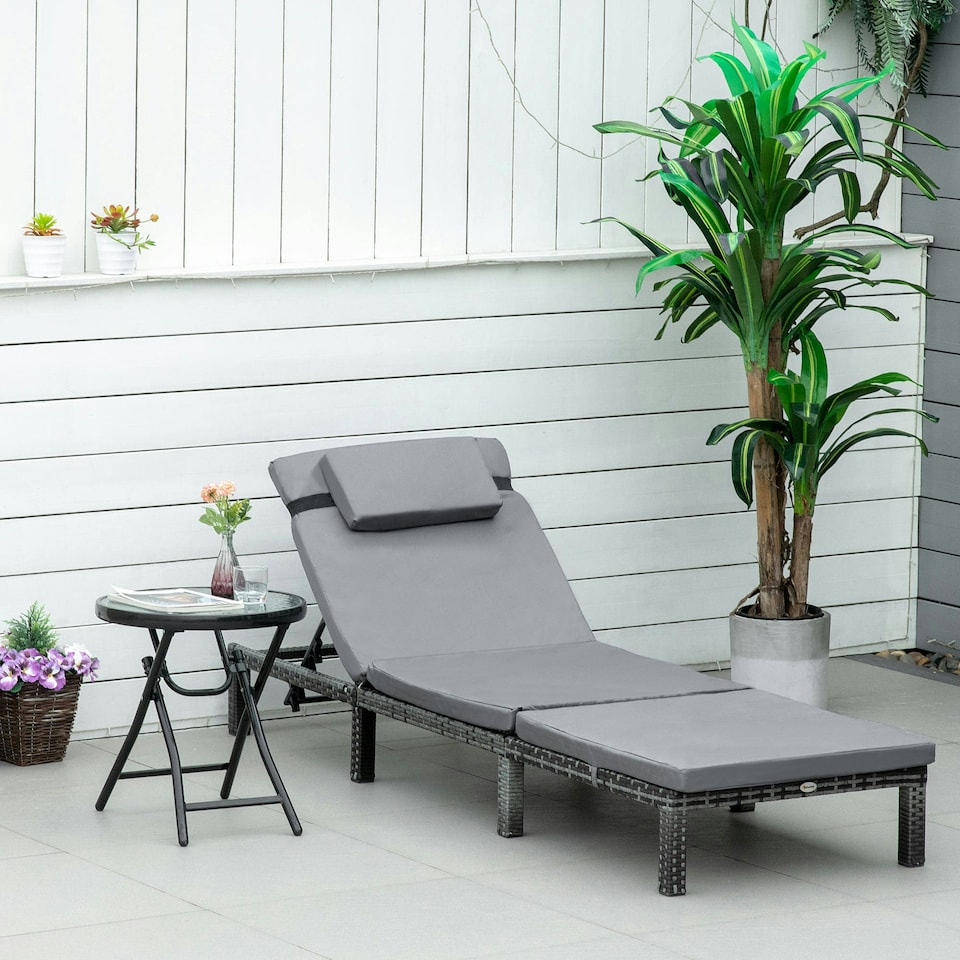 image 1 of Outsunny Reclining Sun Lounger - Grey