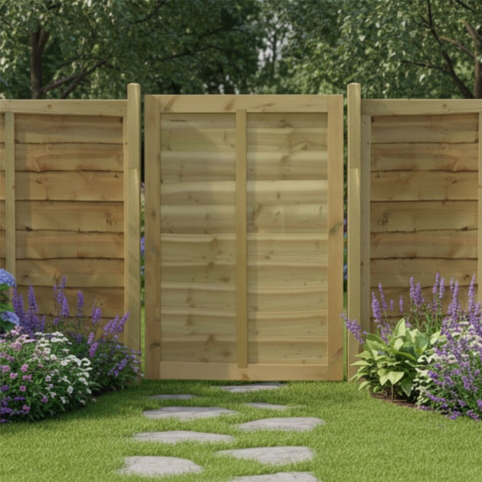 image 1 of Waney Lap Garden Gate 4ft x 3ft Treated Wooden Affordable Pedestrian Side Door