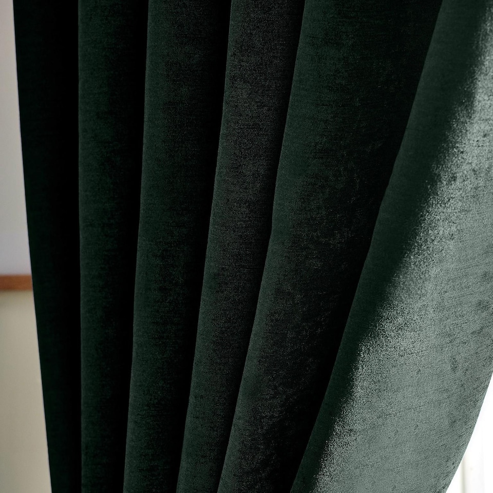 image 1 of Chenille Blackout Eyelet Curtains Thermal Triple Weave Pair 117cm x 183cm Green