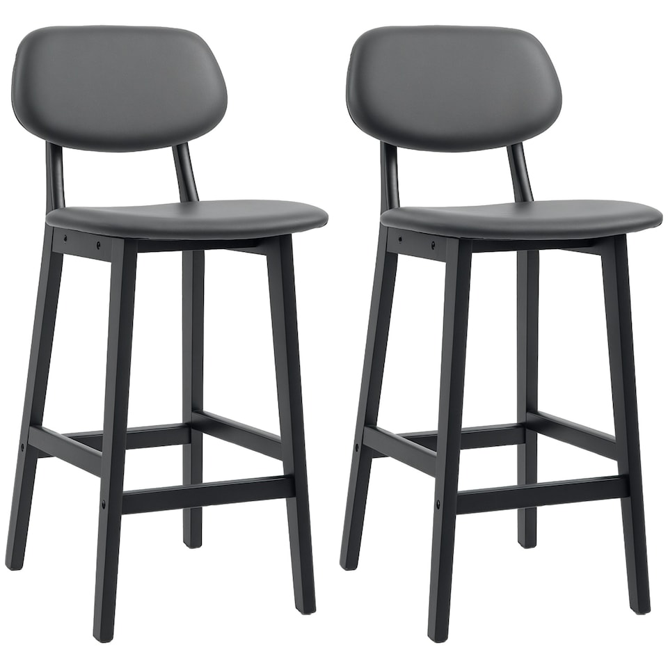 image 1 of HOMCOM Breakfast Bar stools Set of 2 with PU Leather Cover, Wood Legs, Dark Grey