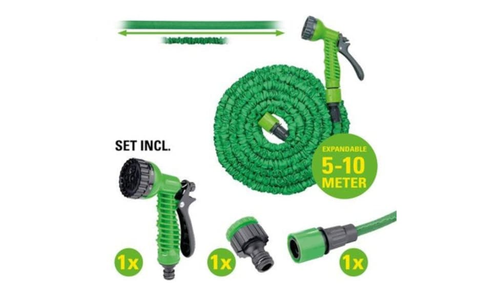 image 1 of Lightweight Green Elastic Garden Hose Set Expandable 5-10M with 7 Functions for Lawn Watering Backyard Plants | Green