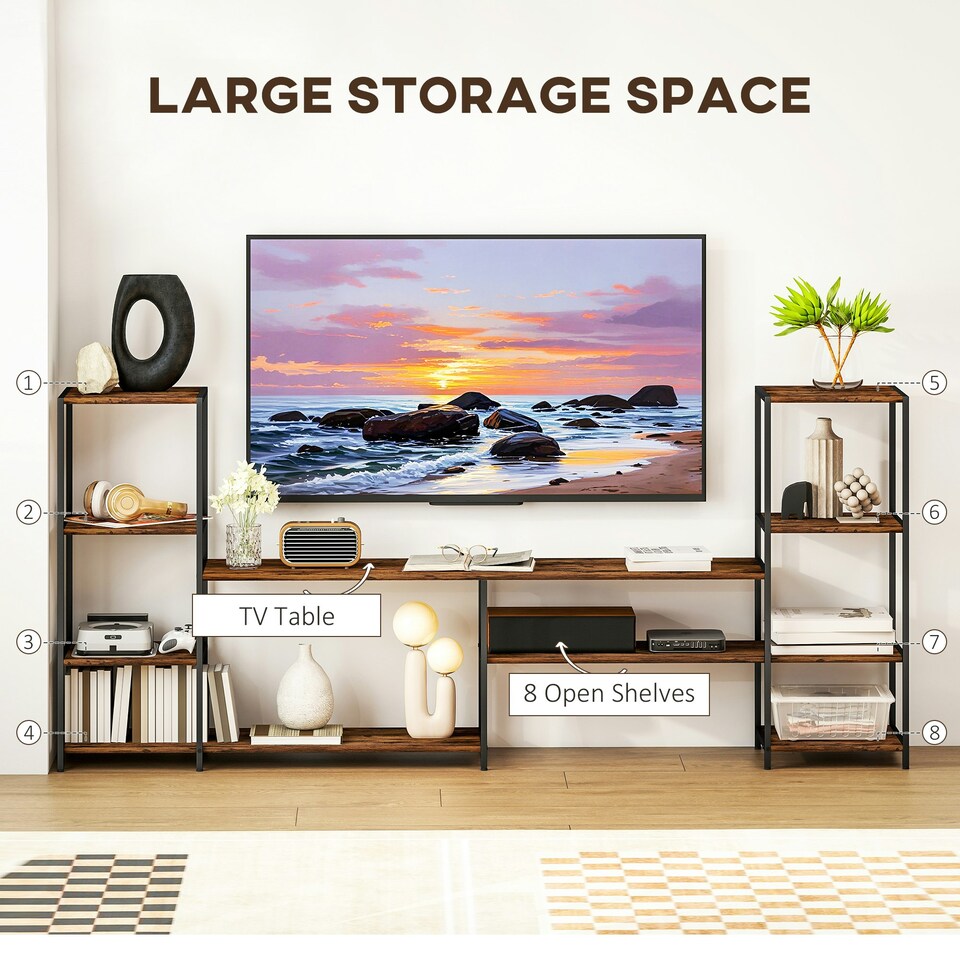 image 1 of HOMCOM TV Unit for TVs up to 60 Inches, Industrial TV Stand with Shelves | Brown | One Size | 1
