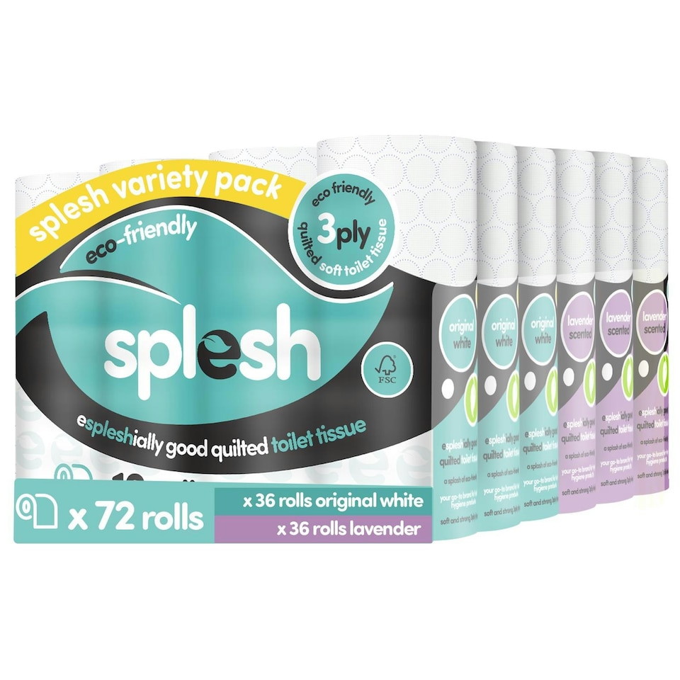 Splesh Super Saver 72 Toilet Rolls Variety Pack (36 White+36 Lavender Rolls)