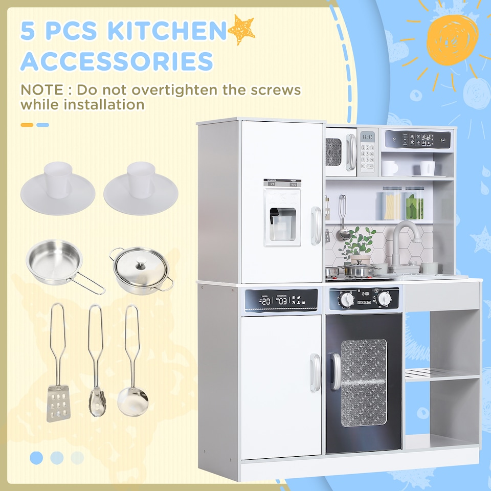 image 1 of AIYAPLAY Play Kitchen, Pretend Toy Set, Kids Kitchen Playset with Sounds and Lights Cooking Stove, Running Water, Coffee Maker Refrigerator, Microwave, Accessories, Gift for Girls and Boys