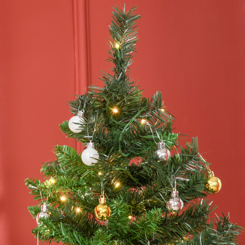 image 1 of HOMCOM 1.8m 6ft PreLit Artificial Christmas Tree 200 LED Xmas Tree Holiday Decor with Decorative Balls Ornament Metal Stand