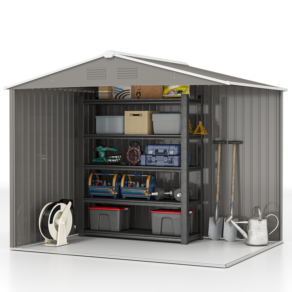 image 1 of Outsunny 7.7 x 5.7ft Metal Garden Shed with Ventilation Slots and Sliding Doors, Galvanised Outdoor Tool Storage House, Light Grey
