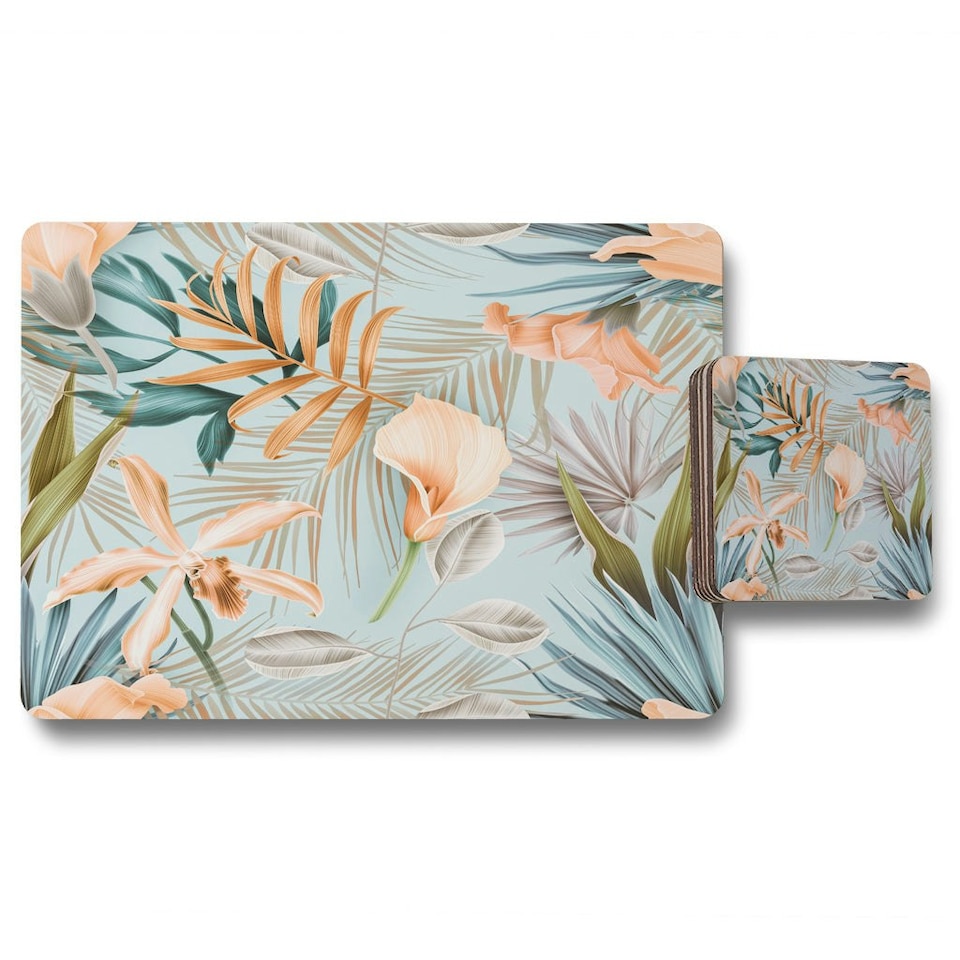 Pink Tropical Flowers (Placemat & Coaster Set)