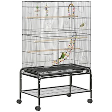 PawHut Bird Cage, with Stand, Wheels, Toys, for Budgies, Finches, Parakeets