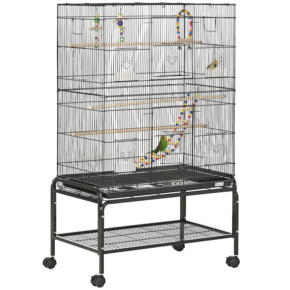 image 1 of PawHut Bird Cage, with Stand, Wheels, Toys, for Budgies, Finches, Parakeets