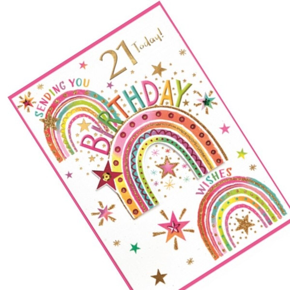 image 1 of Simon Elvin Isabal Garden Rainbow 21st Birthday Greetings Card (Pack of 6) - Multicoloured - One Size Multi | One Size