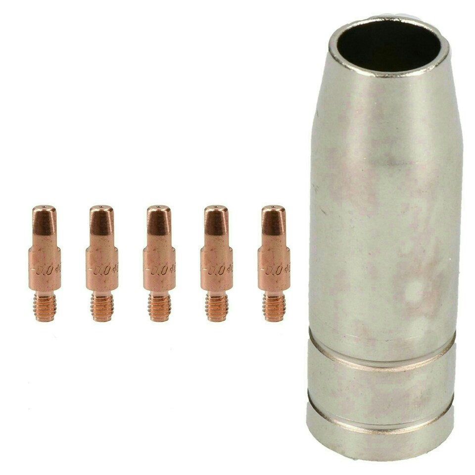 image 1 of 1 shroud & 5 x 1.0mm Round Contact Tips MIG Welding Binzel Style MB15 Torch