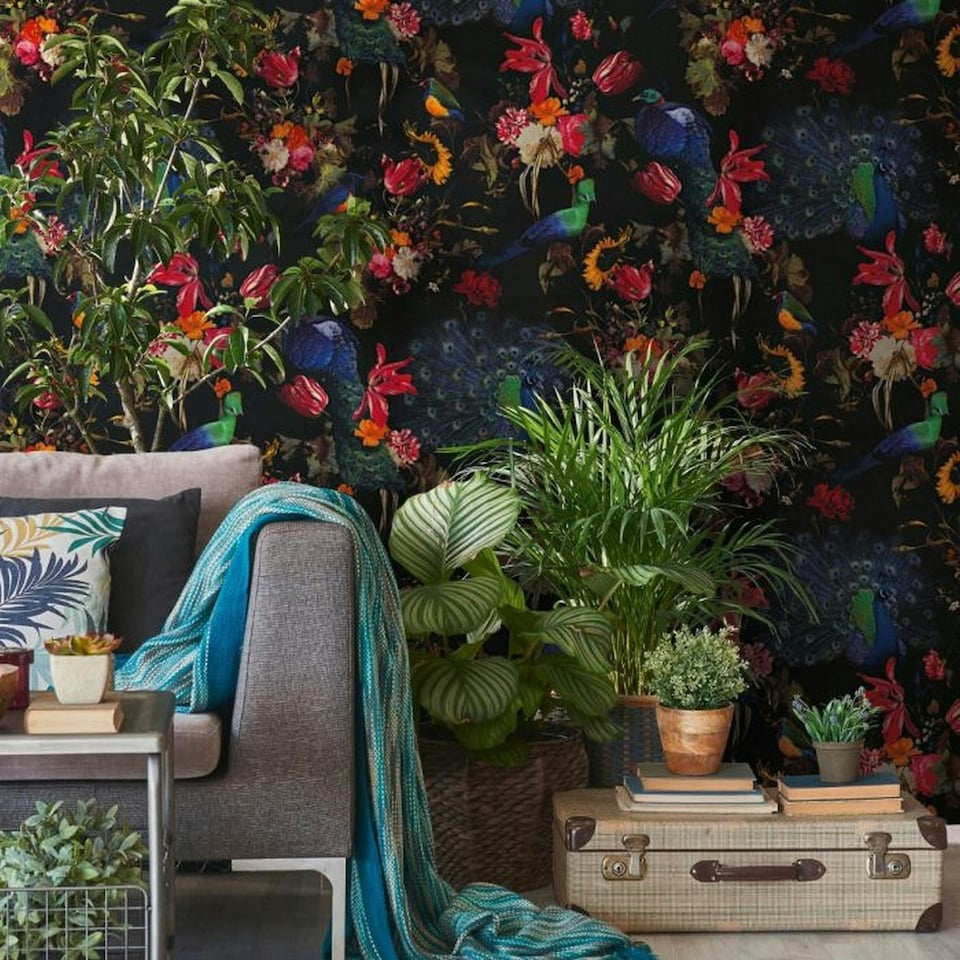 image 1 of Erismann Instawalls Peacock Textured Wallpaper - Multicoloured - 32.1ft x 21in Multi